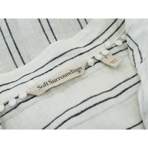 Soft Surroundings Linen Tunic Dress Size S White Striped 3/4 Sleeve Button Front - Picture 6 of 7